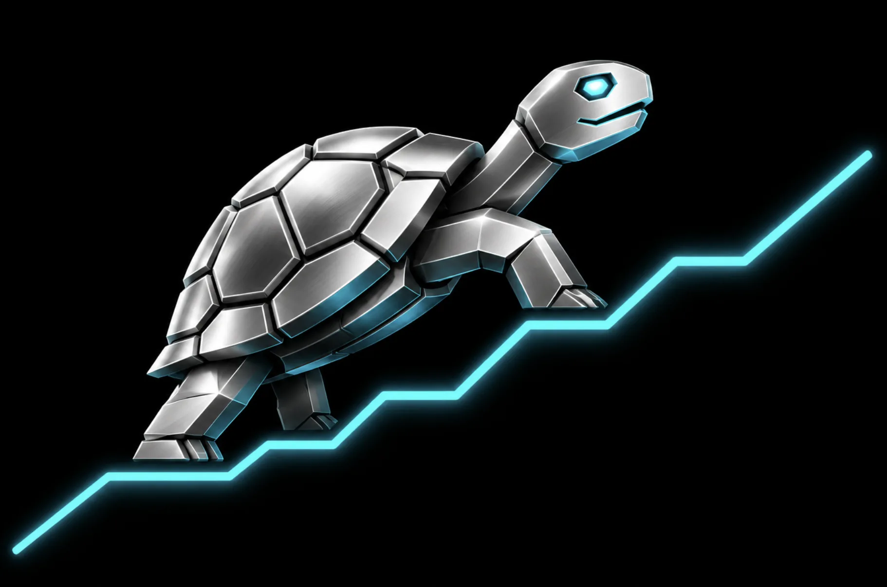 Robot turtle climbing a stepped chart line
